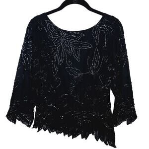 Jkara Beaded Top Asymmetrical Sheer Sleeve Small Whimsygoth Fairy Grunge Dressy